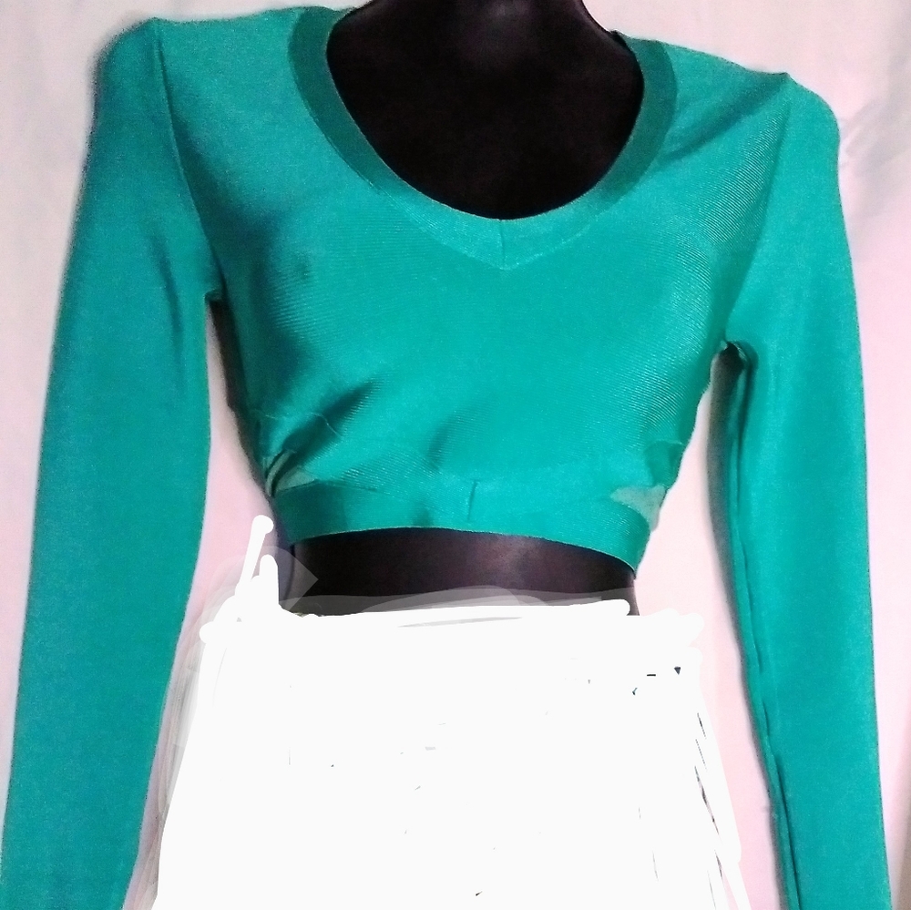 Bebe turquoise long sleeve crop top